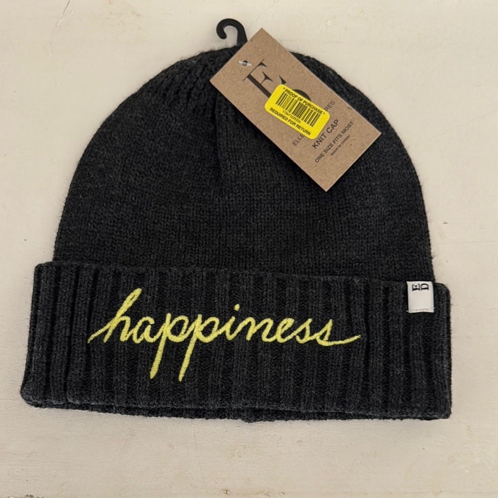 Ellen Degeneres Black Knit Hat with Yellow Embroidery